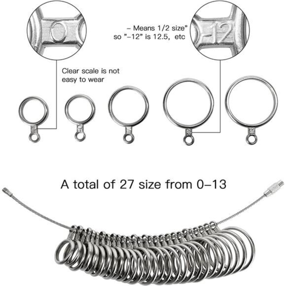 Ring Sizer Measuring Tool Metal Ring Mandrel Ring Gauge 1-13 Size with Half Size - Picture 3 of 7